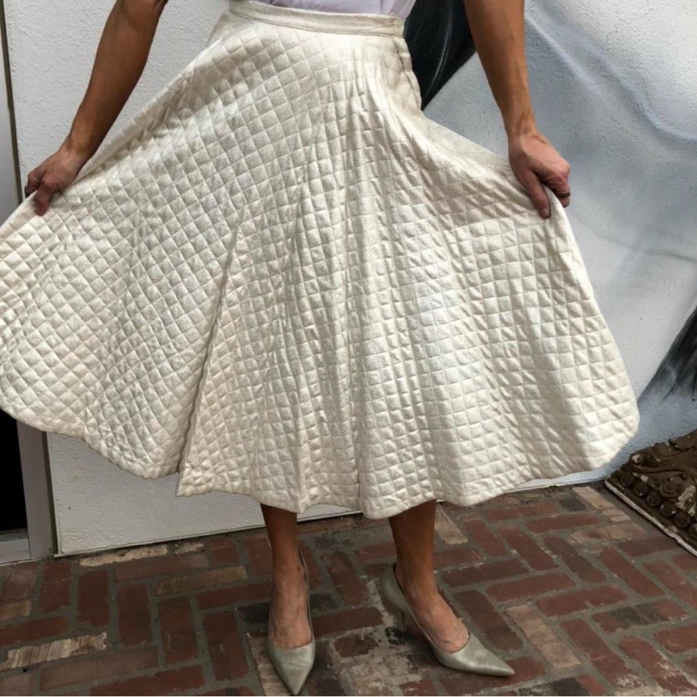 vintage metallic silver Quilted Skirt 50s holiday wear silver skirt